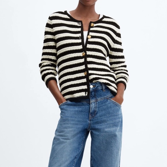 Mango Black and White Striped Cardigan - Picture 1 of 7